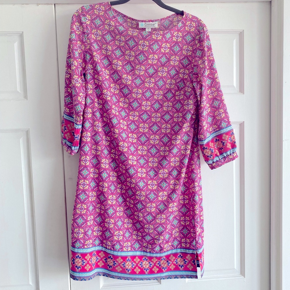 Coolibar UPF +50 UV Protection Sun Dress Size Small Pink Turqoise